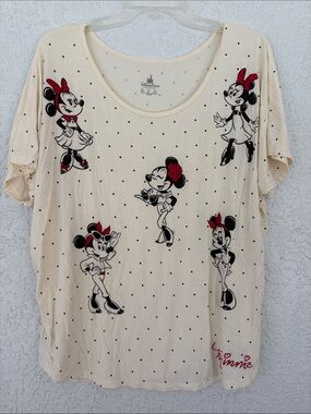 Disney Parks Cream Minnie Mouse Graphic Tee with Black Polka Dots size XXL